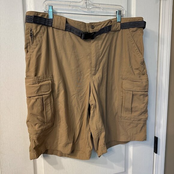 Duluth Trading Co | Men's 2XL Dry On the Fly Nylon 11" Tan Cargo Shorts Belt UPF - Picture 2 of 7